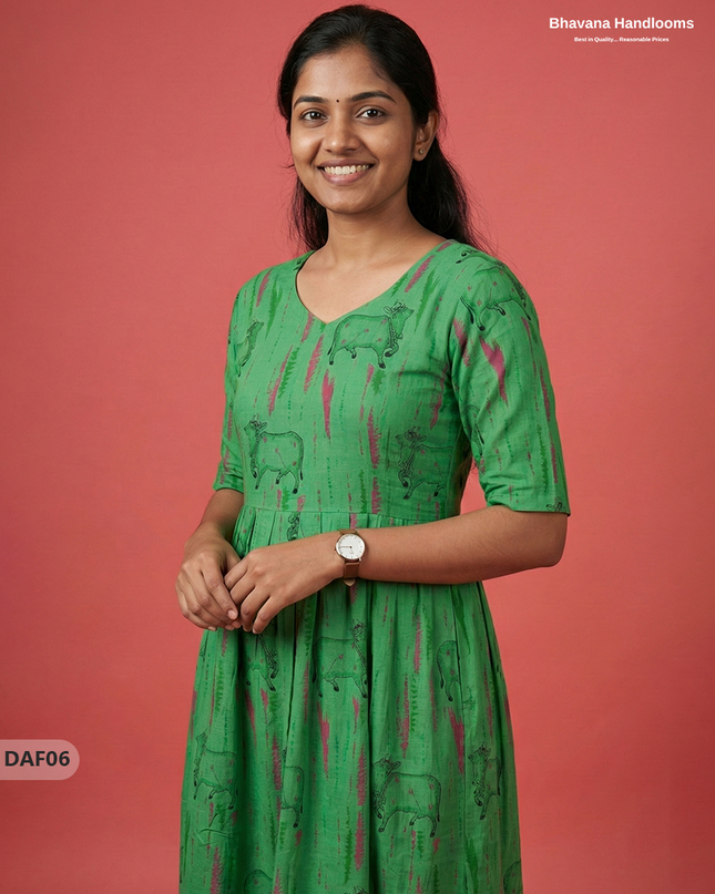 Comfortable Daily Wear Cotton Frock – Parrot Green Colour | Half Lining