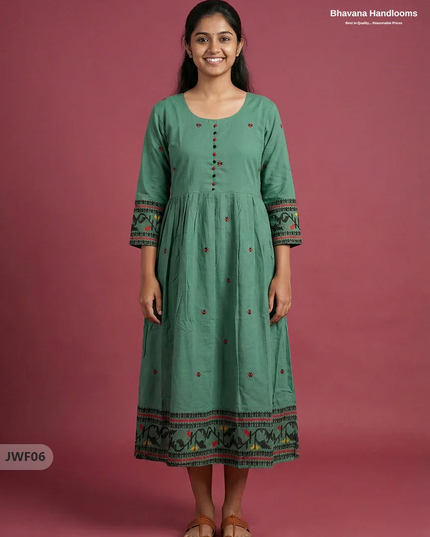 Exclusive Premium Jacquard Woven Frock in Light Green | 120 Count Fabric | Limited Edition