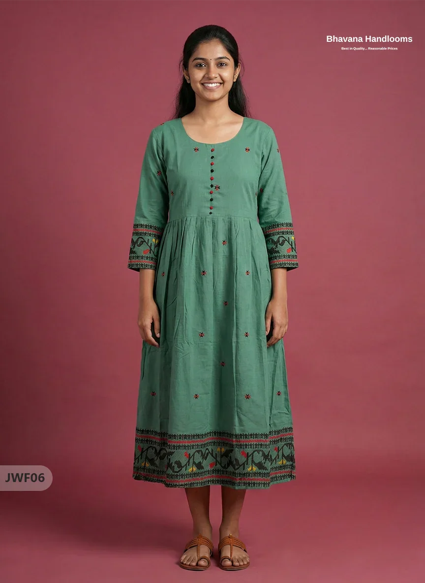 Exclusive Premium Jacquard Woven Frock in Light Green | 120 Count Fabric | Limited Edition