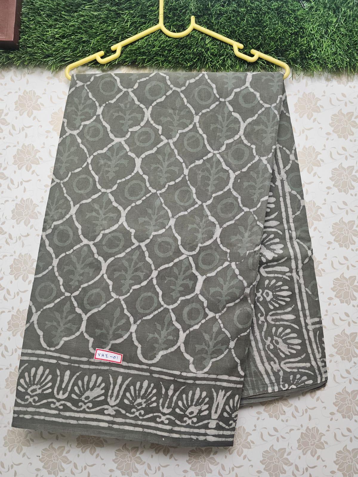 Vasundhara 120count Printed Cotton Saree with Pastel Gray colour