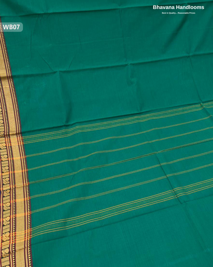 Authentic Kanchi Cotton Handloom Saree – Dark Green Colour (Without Blouse)