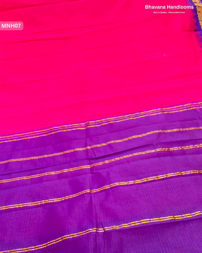 Mini Gadwal Cotton Saree in Rose Pink with Small Zari Border | Without Blouse