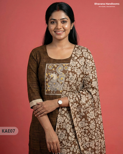 Readymade Kalamkari Cotton Kurti Set in Brown  Colour | Elegant Ethnic Wear