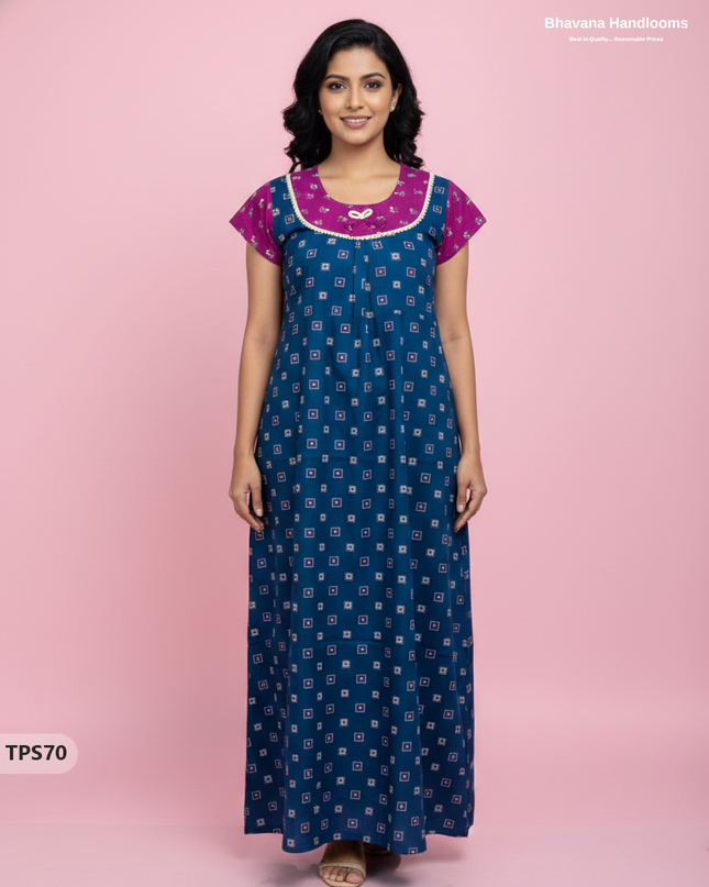 Cotton Printed Nighties | Comfortable Free Size Nightwear for Women