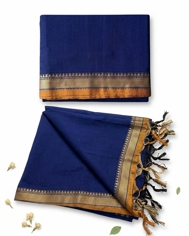 Traditional wear Narayanpet Mercerised cotton dress material with Blue colour