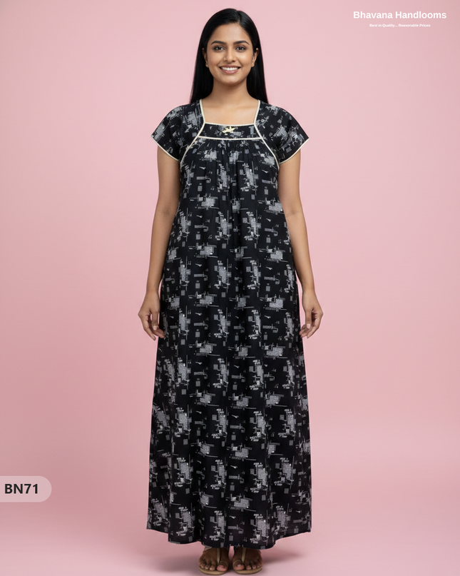 Cotton Printed Nighties | Comfortable Free Size Nightwear for Women