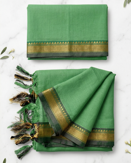 Traditional wear Narayanpet Mercerised cotton dress material with Pista Green colour