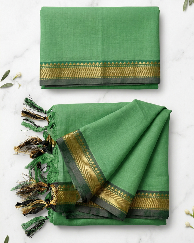 Traditional wear Narayanpet Mercerised cotton dress material with Pista Green colour