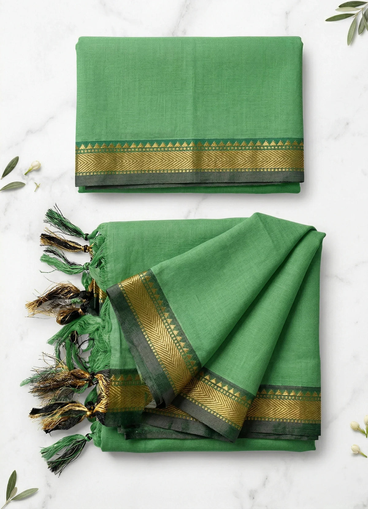 Traditional wear Narayanpet Mercerised cotton dress material with Pista Green colour