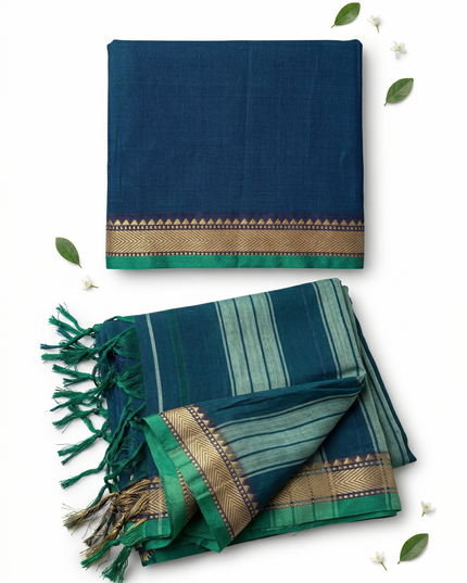 Traditional wear Narayanpet Mercerised cotton dress material with Cyan Green colour