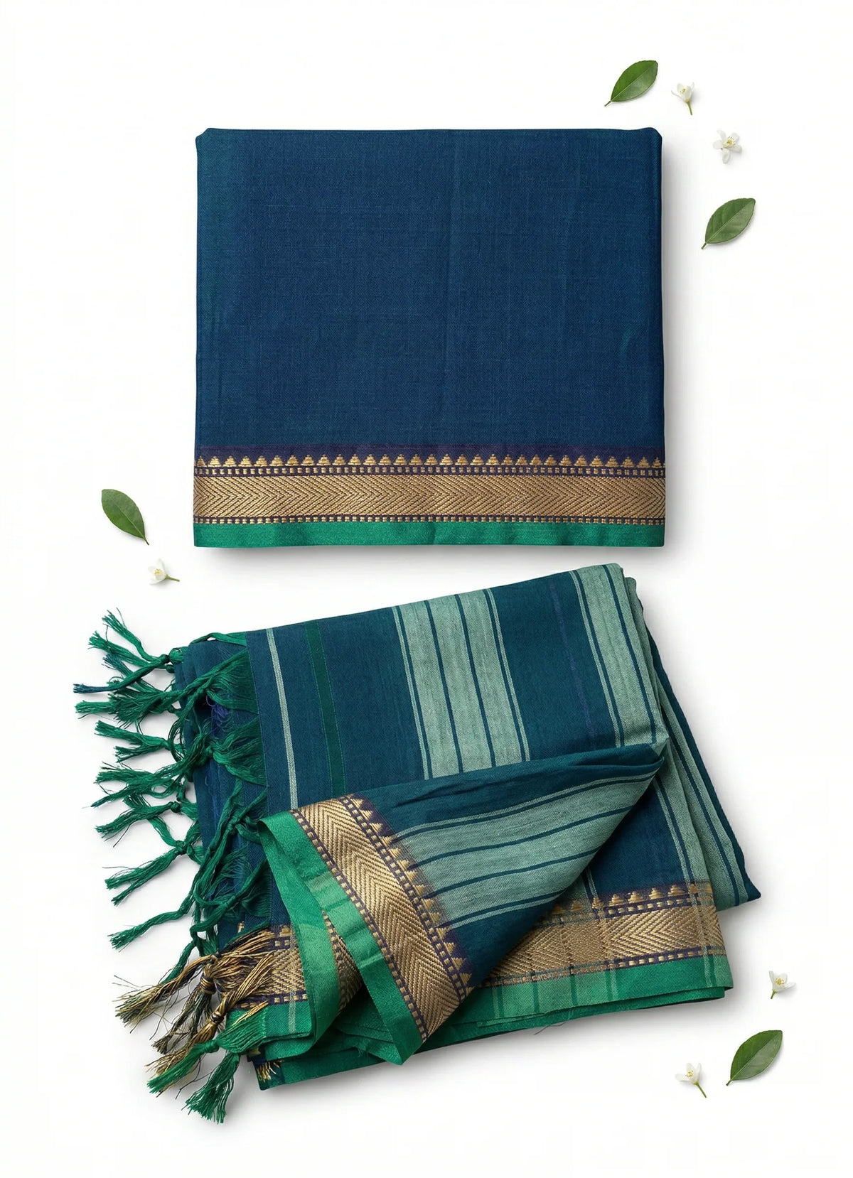 Traditional wear Narayanpet Mercerised cotton dress material with Cyan Green colour