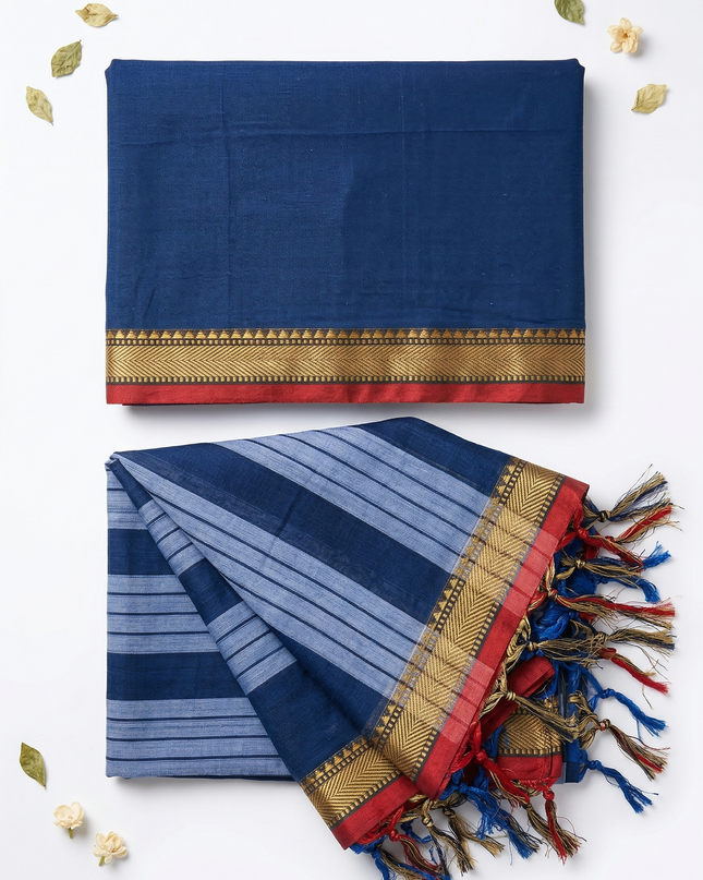 Traditional wear Narayanpet Mercerised cotton dress material with Blue colour