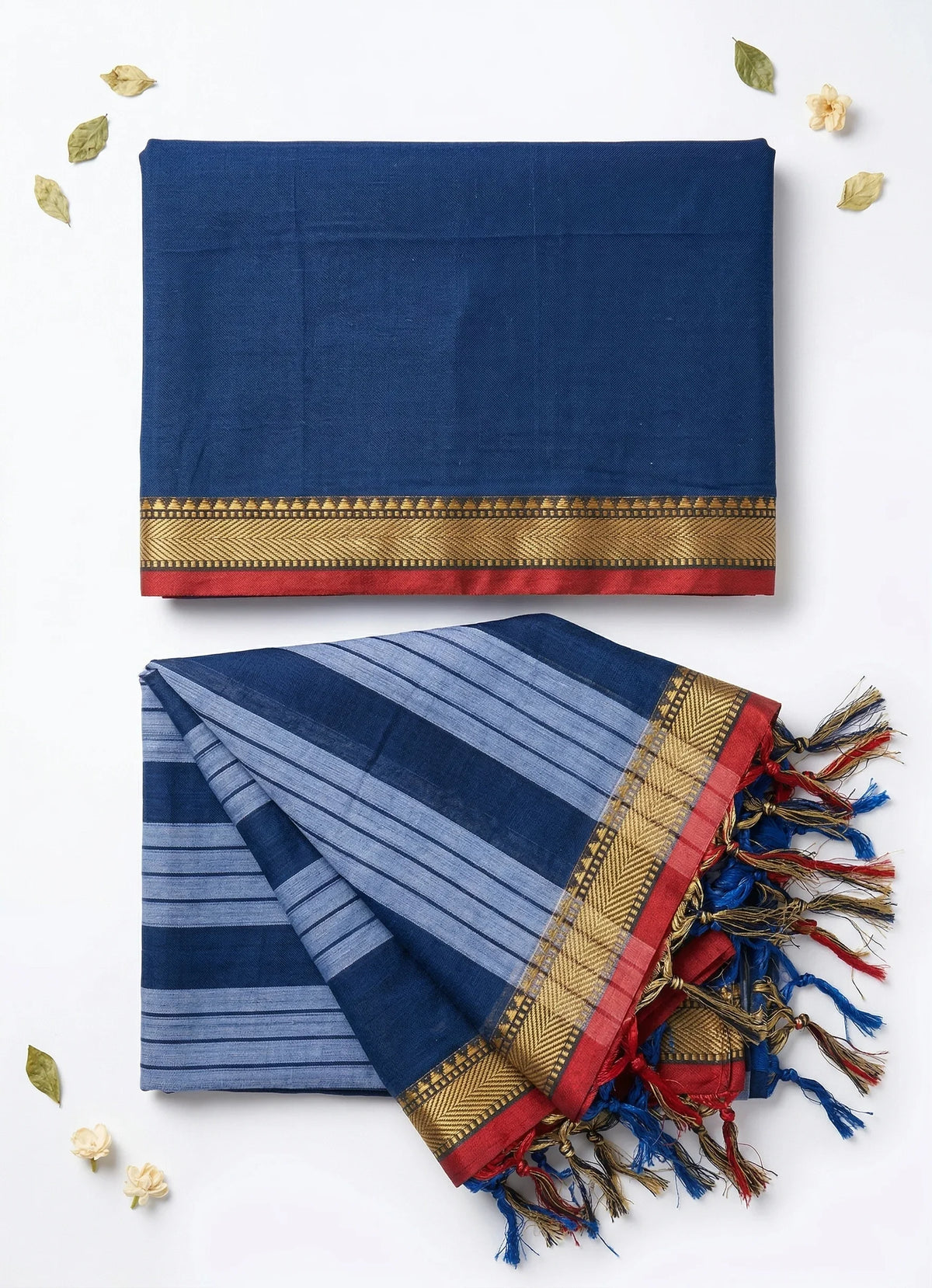 Traditional wear Narayanpet Mercerised cotton dress material with Blue colour
