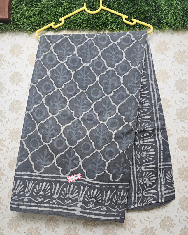 Vasundhara 120count Printed Cotton Saree with Pastel Gray colour