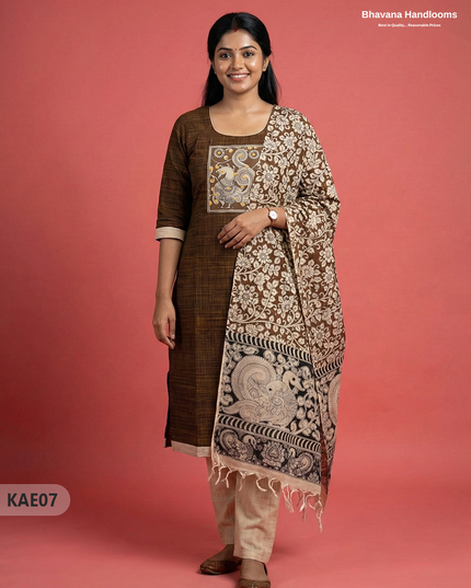 Readymade Kalamkari Cotton Kurti Set in Brown  Colour | Elegant Ethnic Wear