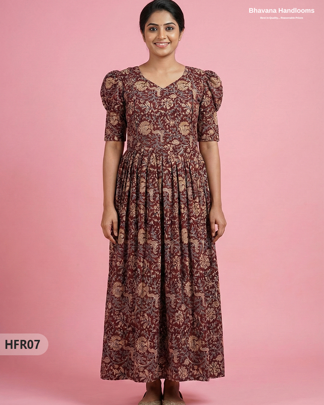 Feeding Frock with Handblock Design – Maroon Color | Invisible Zips | Half Lining Maternity Wear