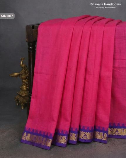 Mini Gadwal Cotton Saree in Rose Pink with Small Zari Border | Without Blouse