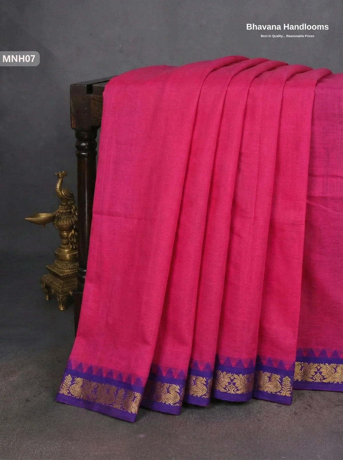 Mini Gadwal Cotton Saree in Rose Pink with Small Zari Border | Without Blouse