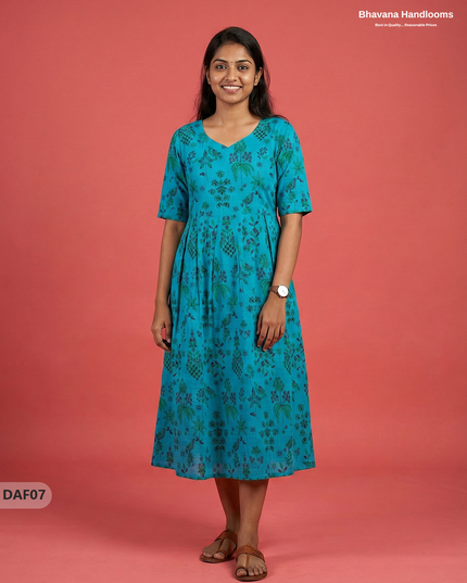 Comfortable Daily Wear Cotton Frock – Sea Green Colour | Half Lining