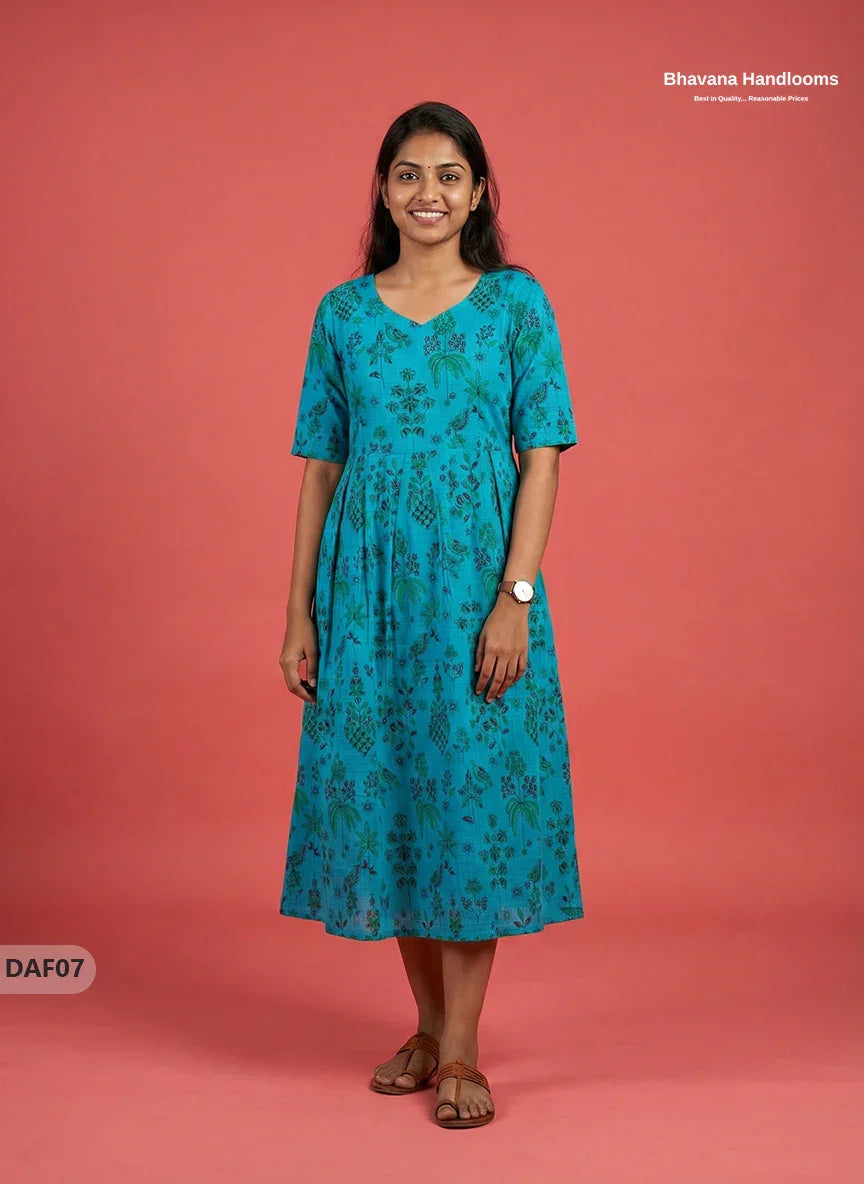 Comfortable Daily Wear Cotton Frock – Sea Green Colour | Half Lining
