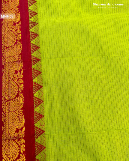 Mini Gadwal Cotton Saree in Parrot Green with Small Zari Border | Without Blouse