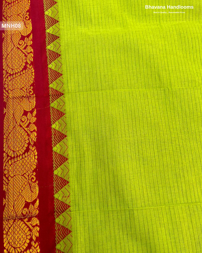 Mini Gadwal Cotton Saree in Parrot Green with Small Zari Border | Without Blouse