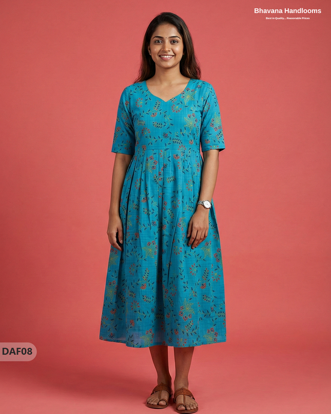 Comfortable Daily Wear Cotton Frock – Sea Blue Colour | Half Lining
