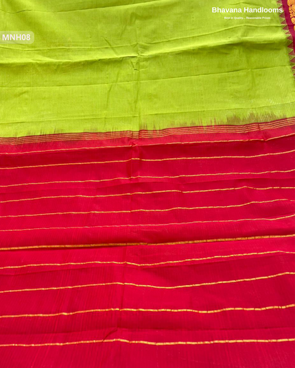 Mini Gadwal Cotton Saree in Parrot Green with Small Zari Border | Without Blouse
