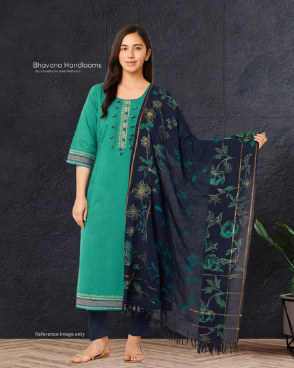 Mangalagiri Cotton Kurti Set Mint Green – Straight Cut Style, Elbow Length Sleeves