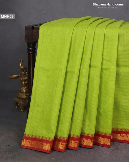 Mini Gadwal Cotton Saree in Parrot Green with Small Zari Border | Without Blouse