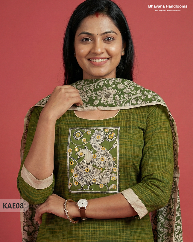 Readymade Kalamkari Cotton Kurti Set in Green Colour | Elegant Ethnic Wear