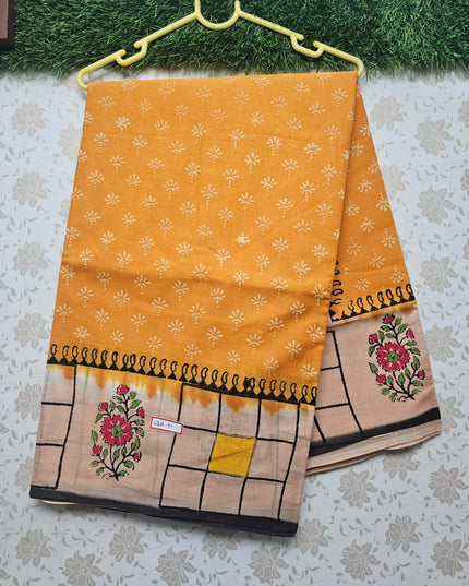 Vasundhara 120count Printed Cotton Saree with Yellow colour