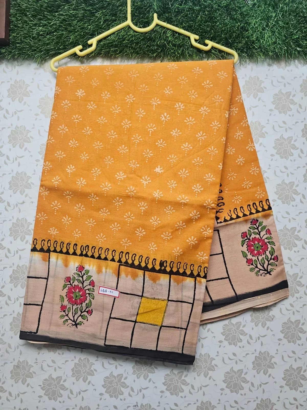 Vasundhara 120count Printed Cotton Saree with Yellow colour