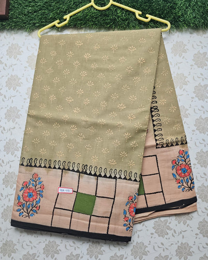 Vasundhara 120count Bathik Printed Cotton Saree with Pastel colour