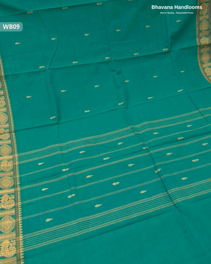 Authentic Kanchi Cotton Handloom Saree – Sea Green Colour (Without Blouse)