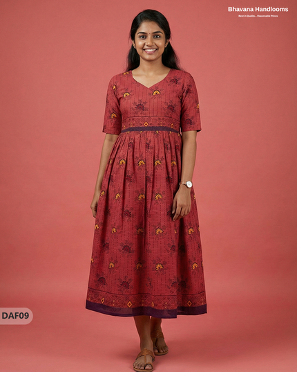 Comfortable Daily Wear Cotton Frock – Maroon Colour | Half Lining