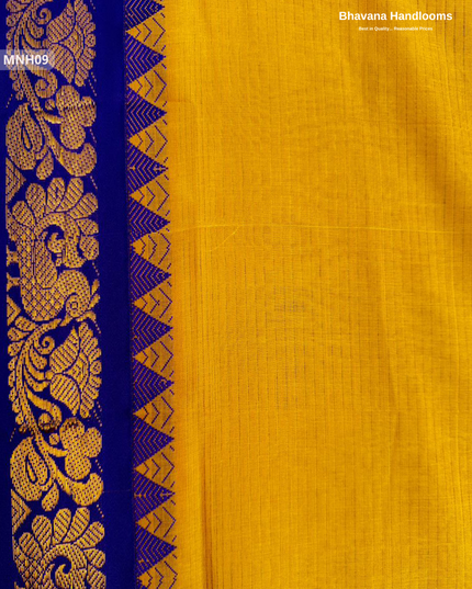 Mini Gadwal Cotton Saree in Yellow with Small Zari Border | Without Blouse
