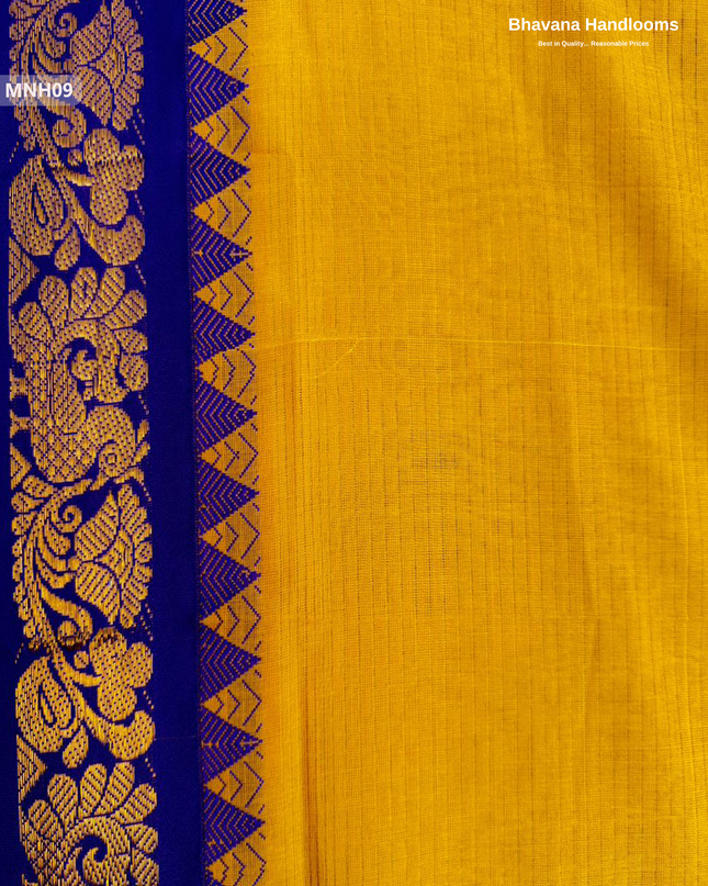 Mini Gadwal Cotton Saree in Yellow with Small Zari Border | Without Blouse