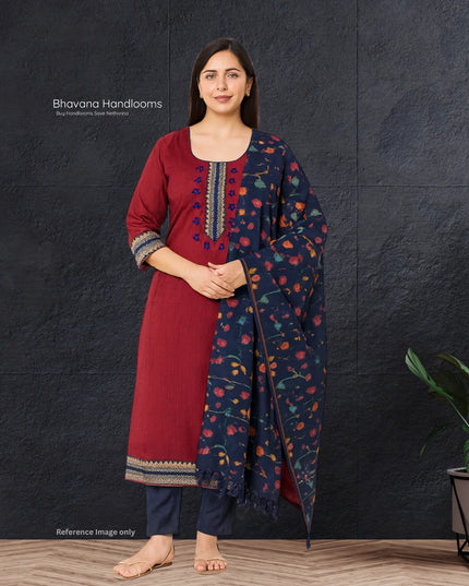 Mangalagiri Cotton Kurti Set Maroon – Straight Cut Style, Elbow Length Sleeves