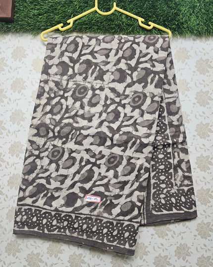 Vasundhara 120count Bathik Printed Cotton Saree with Gray colour