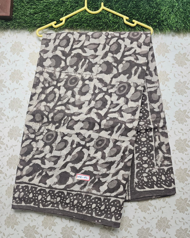 Vasundhara 120count Bathik Printed Cotton Saree with Gray colour