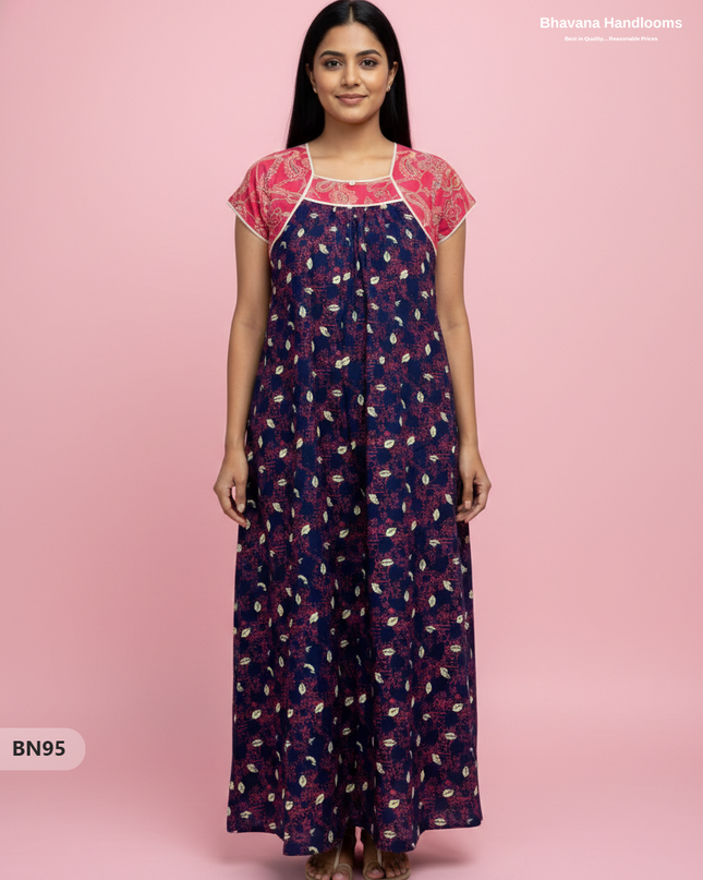 Cotton Printed Nighties | Comfortable Free Size Nightwear for Women