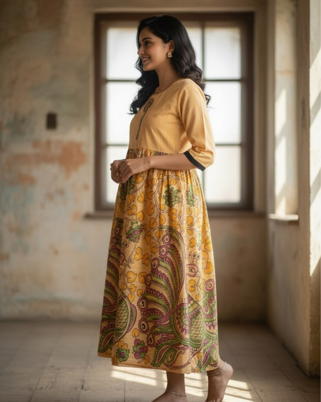 Cotton Long Frock with Peach Orange Colour