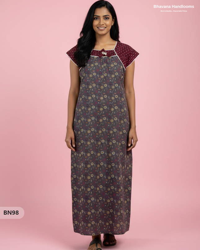 Cotton Printed Nighties | Comfortable Free Size Nightwear for Women