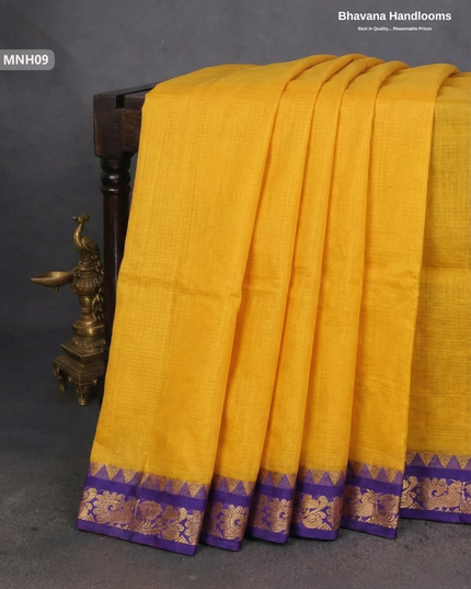 Mini Gadwal Cotton Saree in Yellow with Small Zari Border | Without Blouse