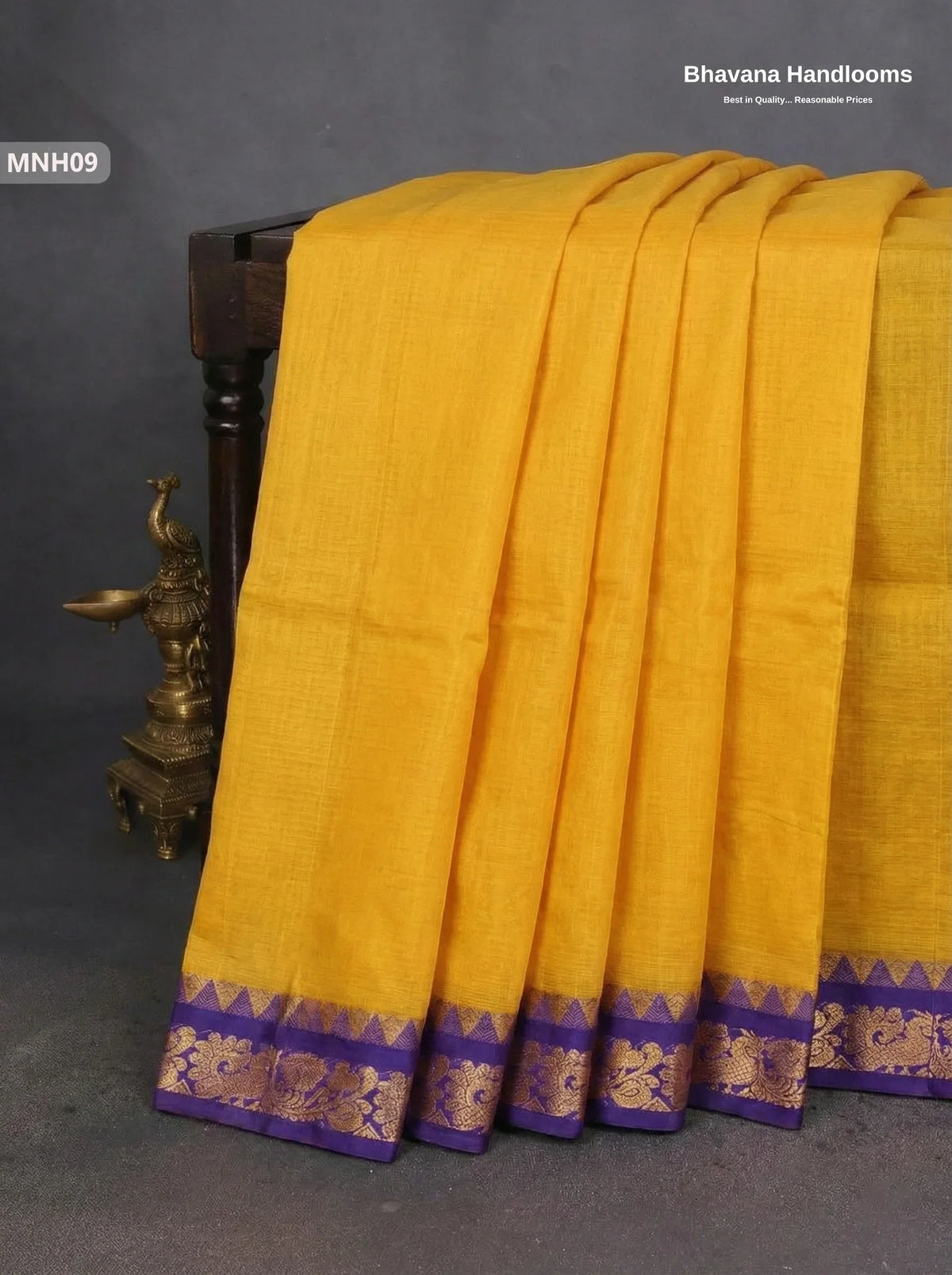 Mini Gadwal Cotton Saree in Yellow with Small Zari Border | Without Blouse