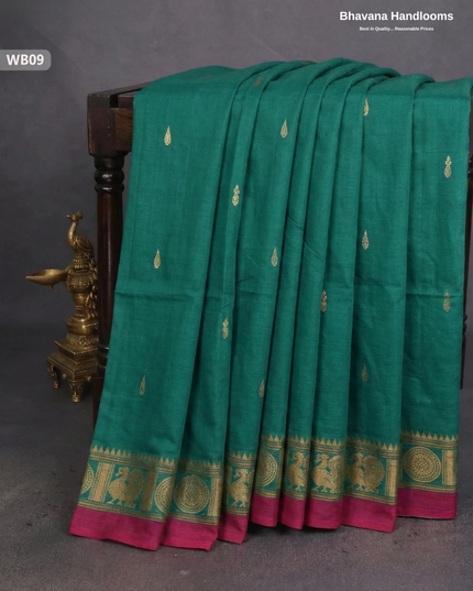 Authentic Kanchi Cotton Handloom Saree – Sea Green Colour (Without Blouse)