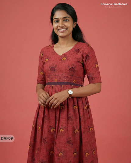 Comfortable Daily Wear Cotton Frock – Maroon Colour | Half Lining