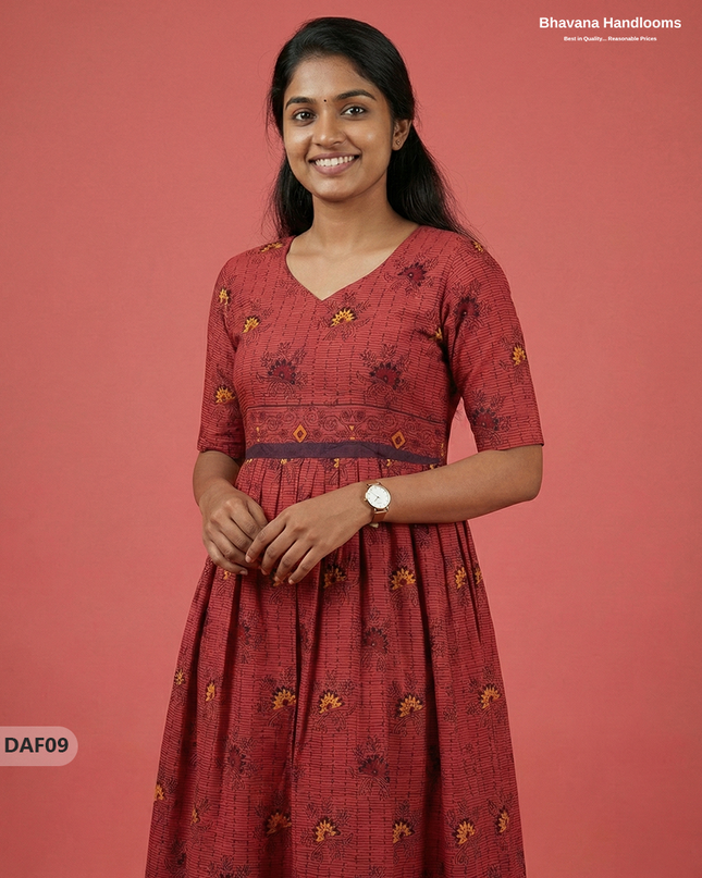 Comfortable Daily Wear Cotton Frock – Maroon Colour | Half Lining
