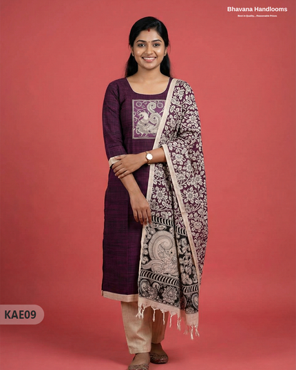 Readymade Kalamkari Cotton Kurti Set in Dark Purple Colour | Elegant Ethnic Wear